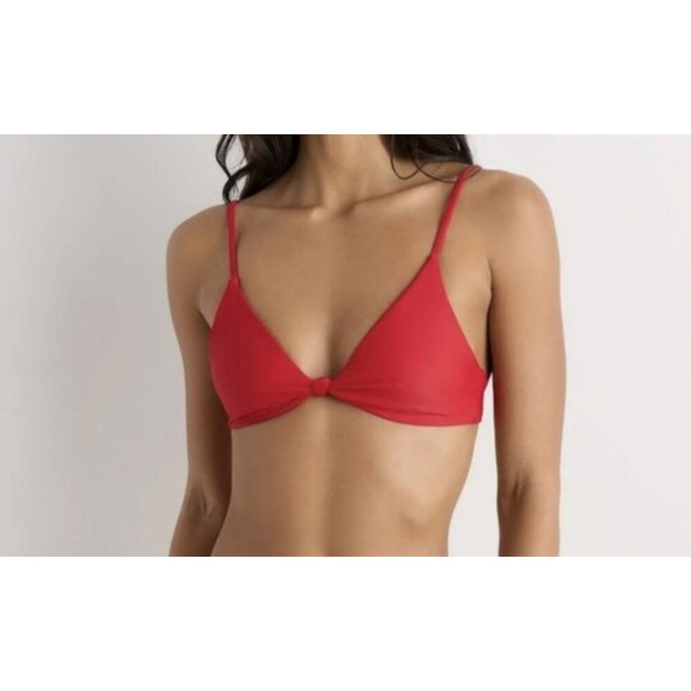 Quince Italian knotted triangle bikini top M Cherry A/B cups NWT beachy summer